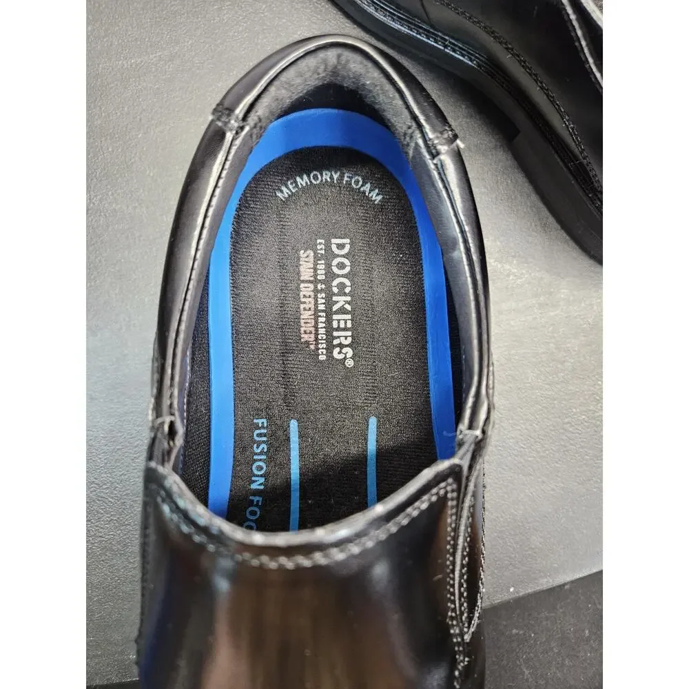 Dockers Lawton Slip Resistant Black Leather Dress Shoes Mens 9M Work Loafers EUC